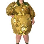 Golden floral wrapover minidress - ref 135 - Resale item - UK 30-32